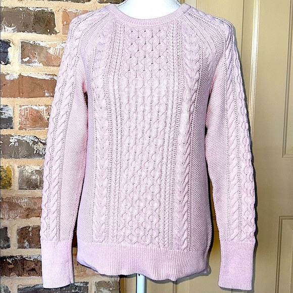 GAP Light Pink Cable Knit Cotton Sweater Mixed Weave Preppy Cozy Cabincore Sz S - Picture 2 of 12